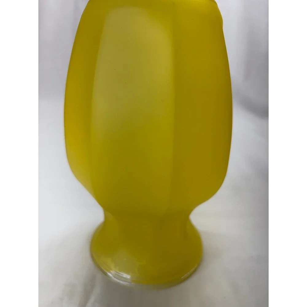 Vintage GGG Frosted Yellow Glass Paneled Vase Flared Rim 8